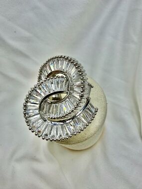 Vintage Silver-Tone Crystal Swirl Statement Ring - Baguettes